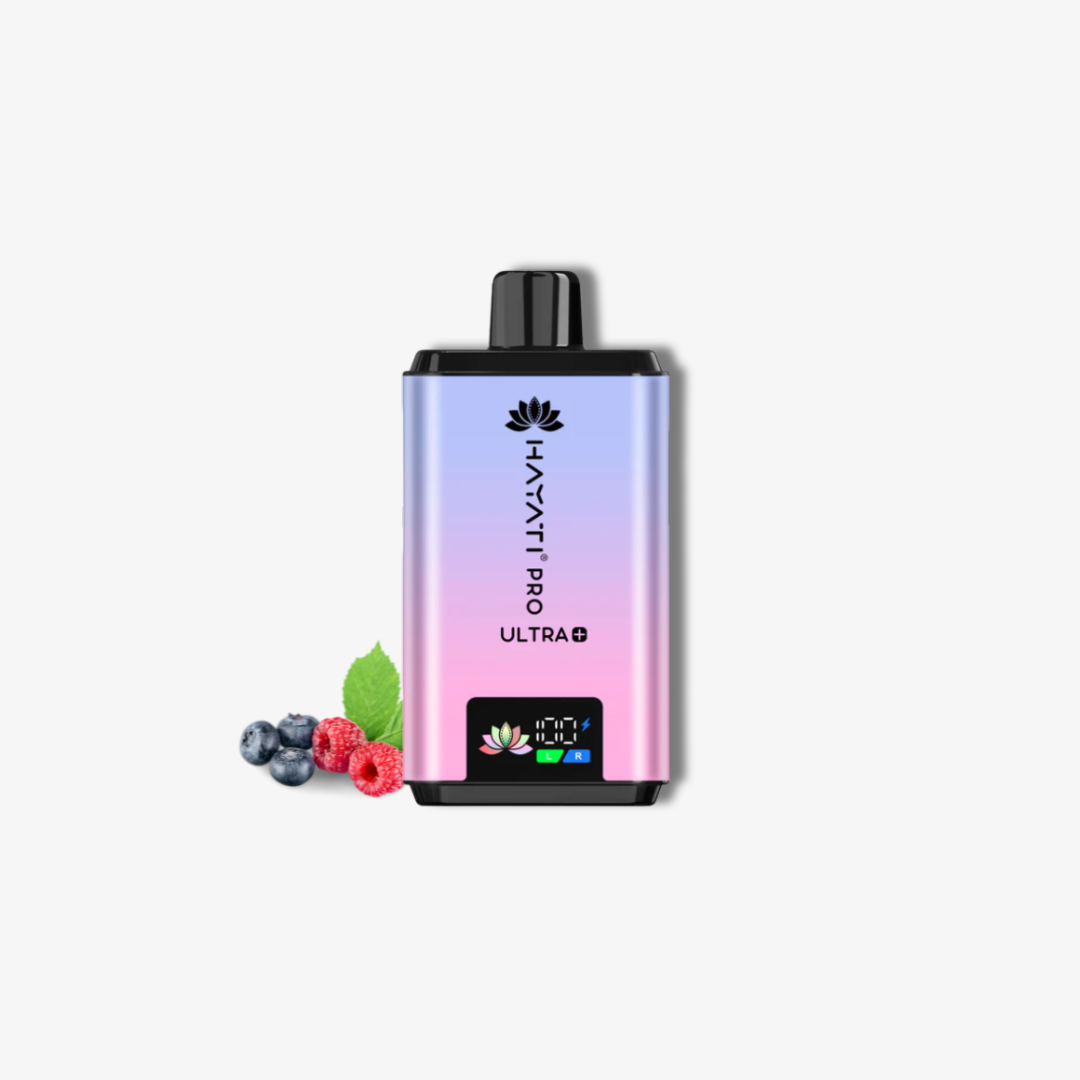 Hayati Pro Ultra Plus 25k Puffs Vape Kit Blueberry Cotton K and Raspberry Cotton K vape device