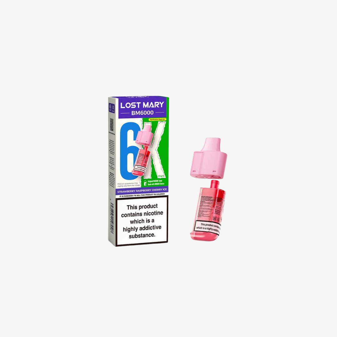 Lost Mary BM6000 Strawberry Raspberry Cherry Ice Prefilled Vape Pods - 20mg